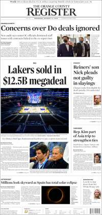 Portada de The Orange County Register (USA)