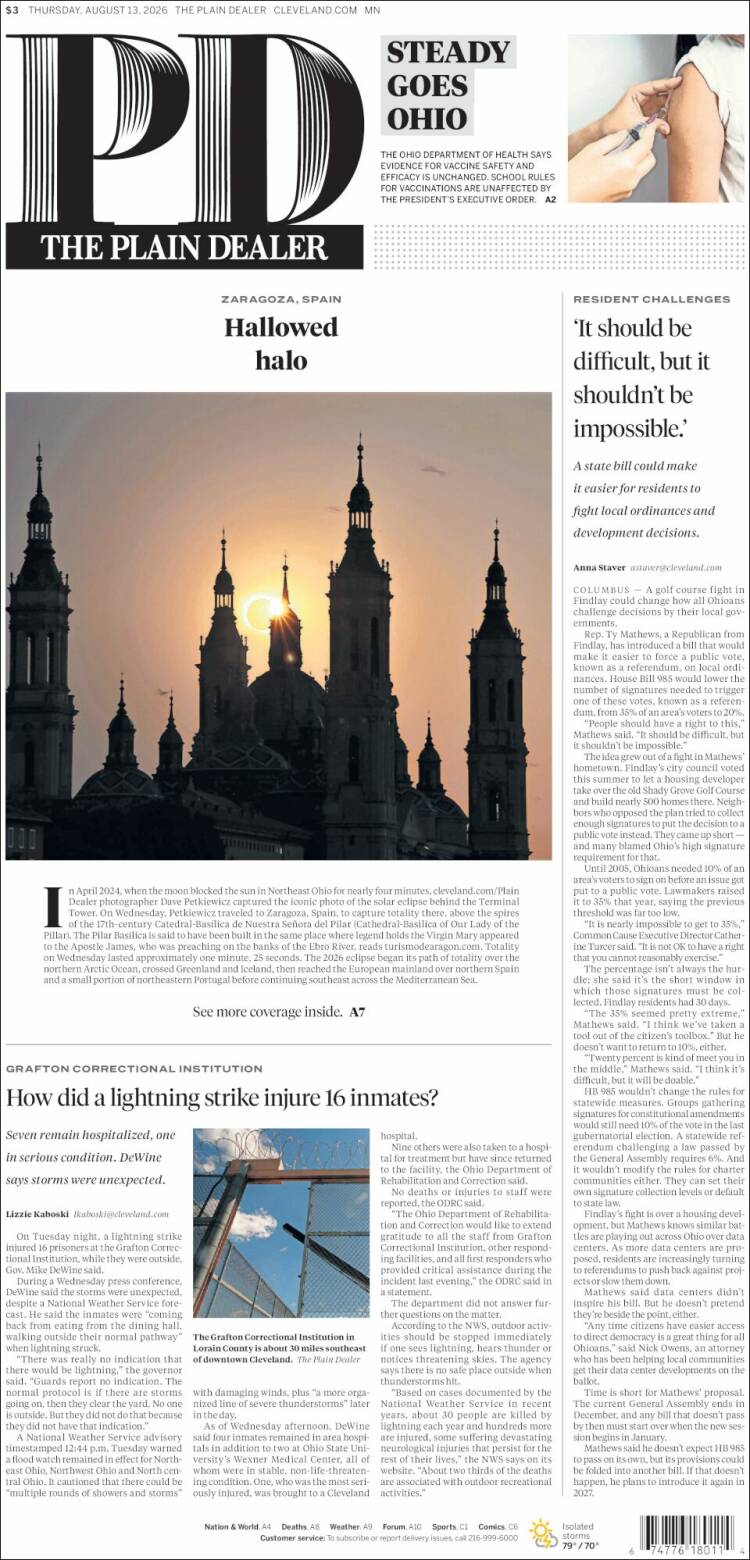 Portada de The Plain Dealer (USA)