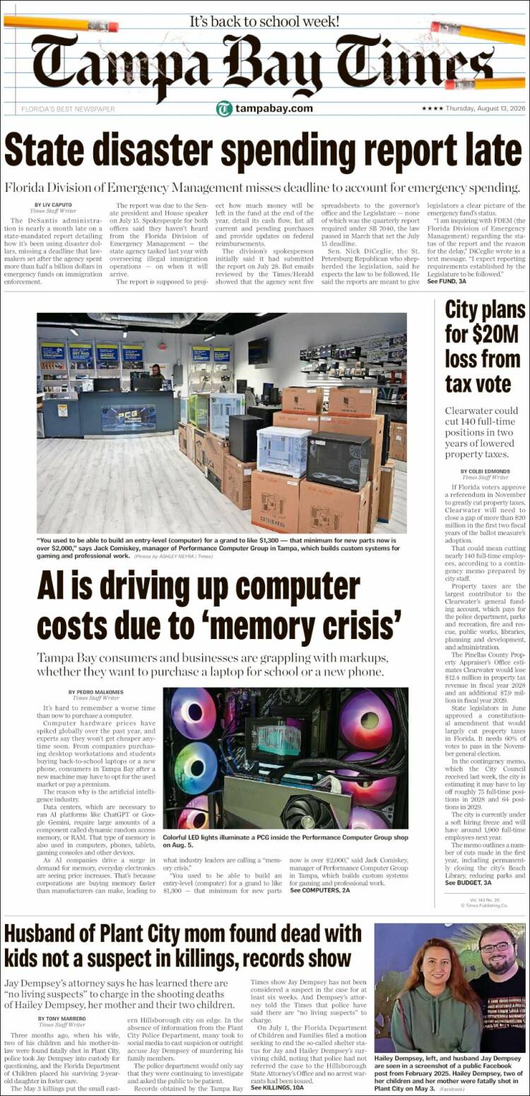Portada de Tampa Bay Times (USA)