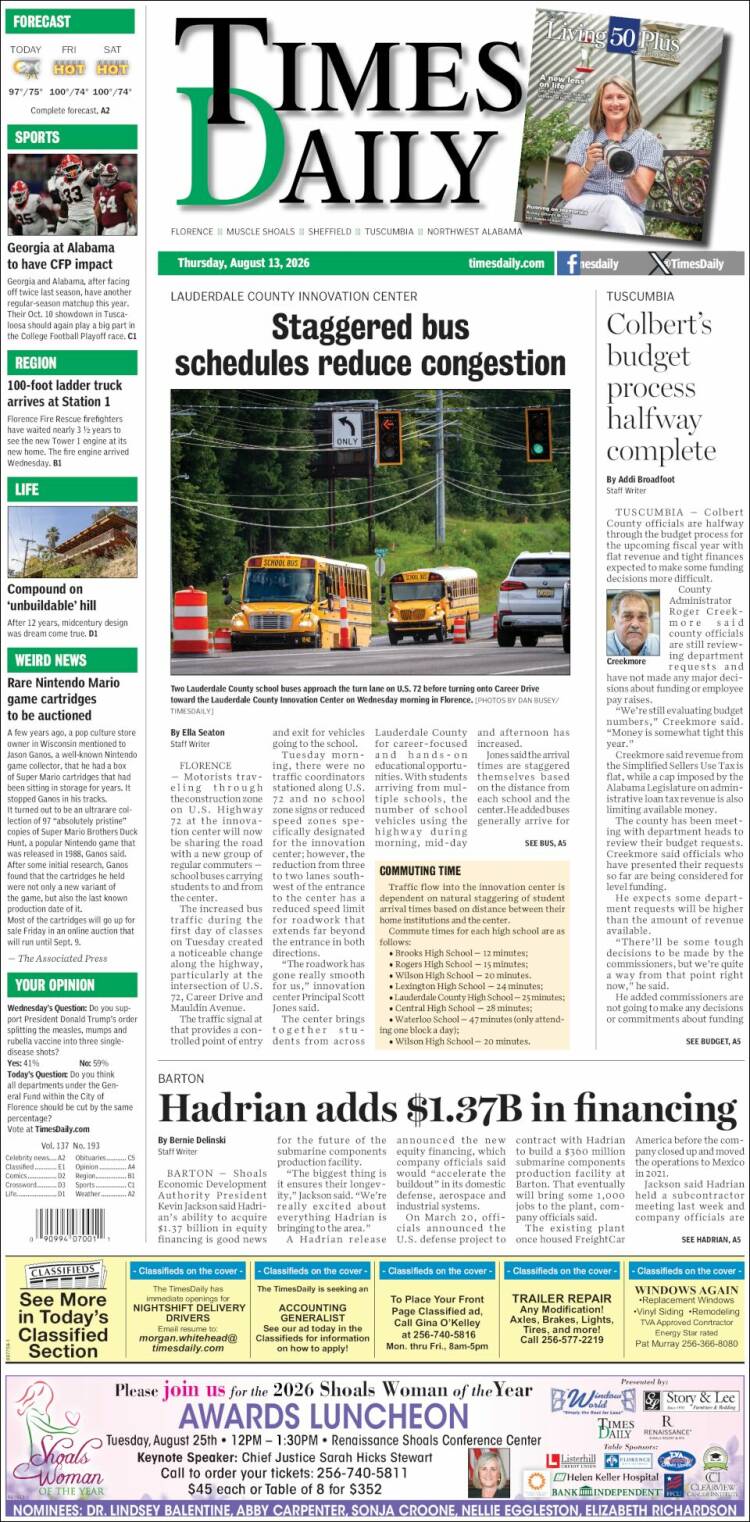 Portada de Times Daily (USA)