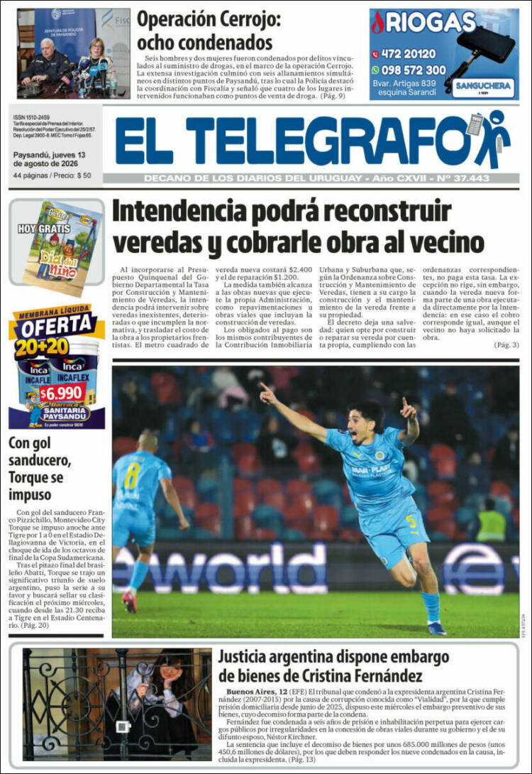 Portada de El Telégrafo (Uruguay)