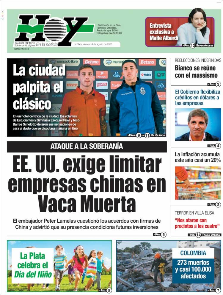 Portada de Diario Hoy (Argentina)