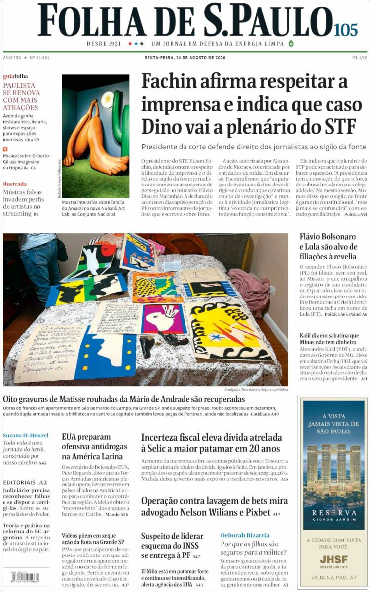 Portada de Folha de São Paulo (Brasil)