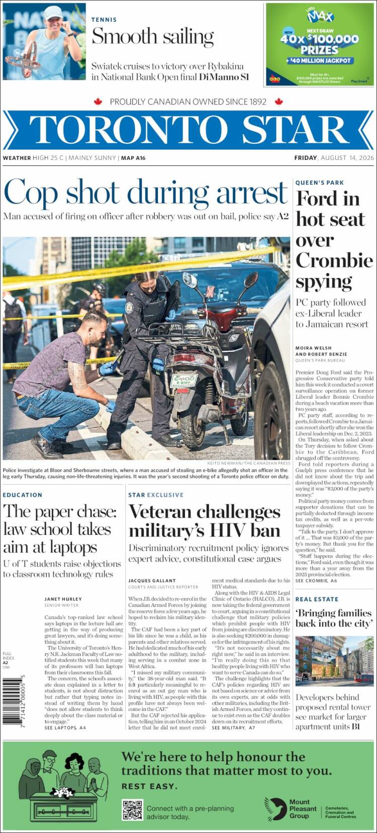 Portada de The Toronto Star (Canad&aacute;)