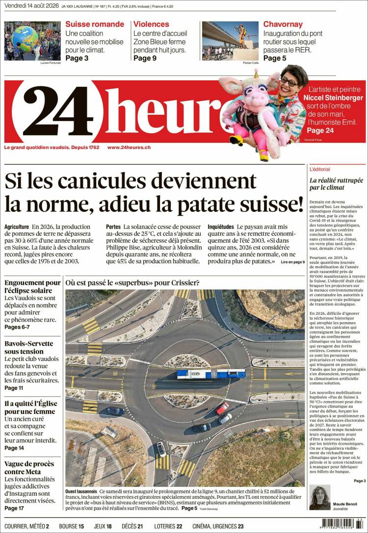 Portada de 24 Heures (Suiza)