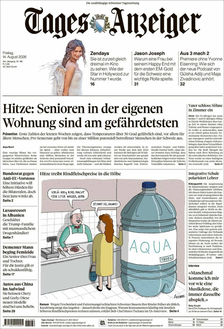 Portada de Tages-Anzeiger (Suiza)