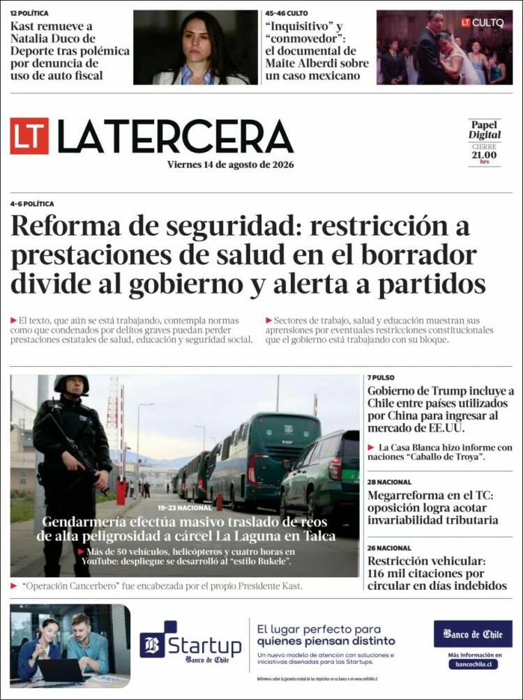 Portada de La Tercera (Chile)