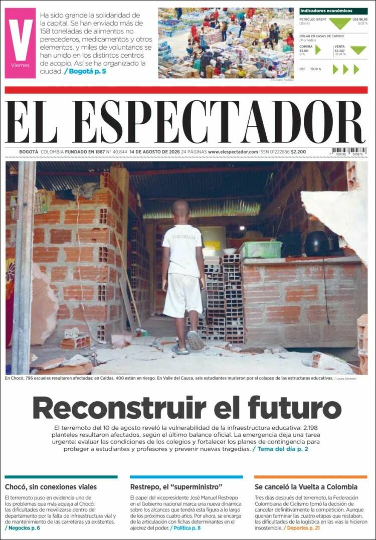 Portada de El Espectador (Colombia)