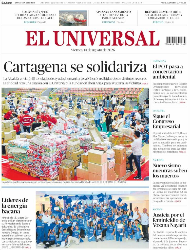 Portada de El Universal (Colombia)