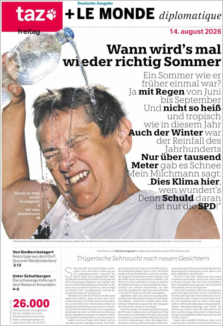 Portada de Die Tageszeitung (Alemania)