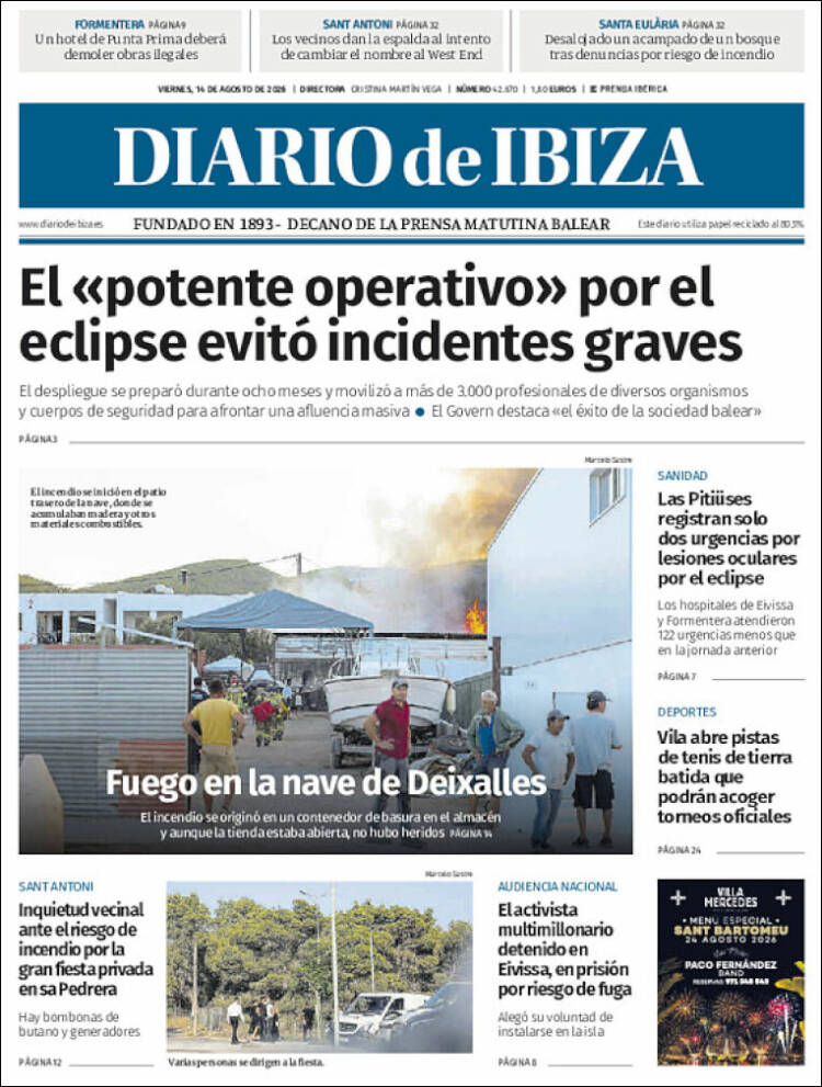 Portada de Diario de Ibiza (Espa&ntilde;a)