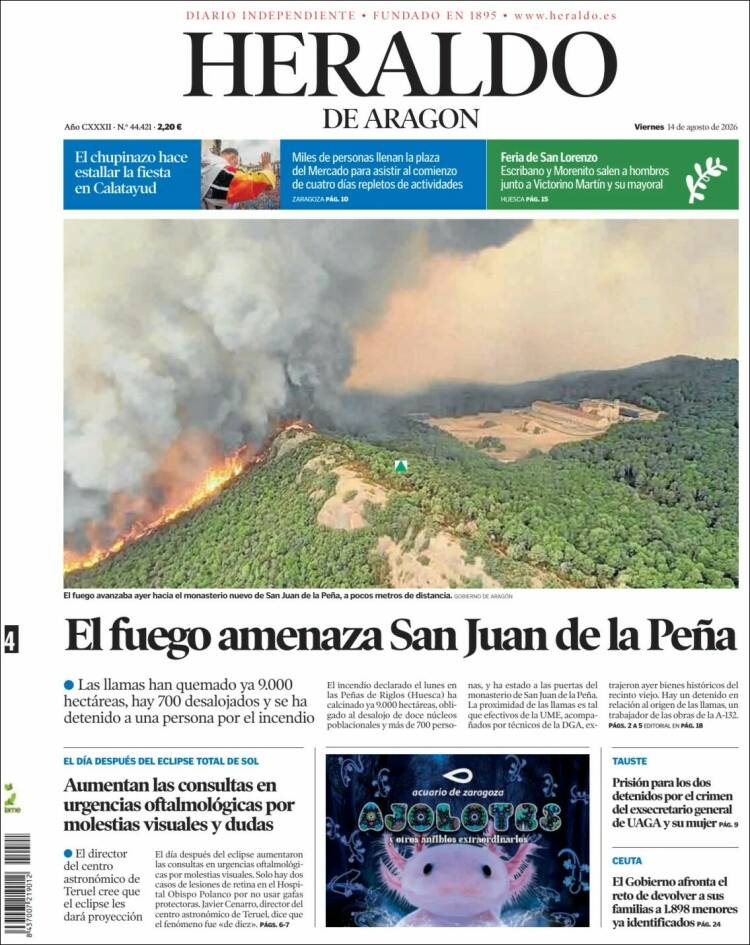 Portada de Heraldo de Aragón (Espa&ntilde;a)