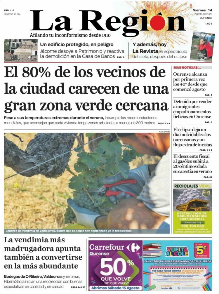 Portada de La Región de Ourense (Espa&ntilde;a)
