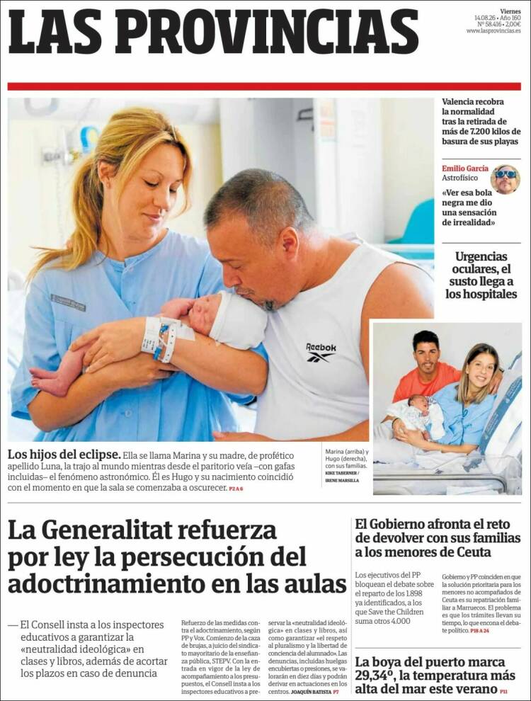 Portada de Las Provincias (Espa&ntilde;a)