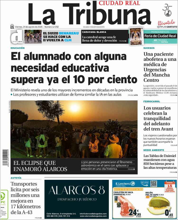 Portada de La Tribuna de Ciudad Real (Espa&ntilde;a)