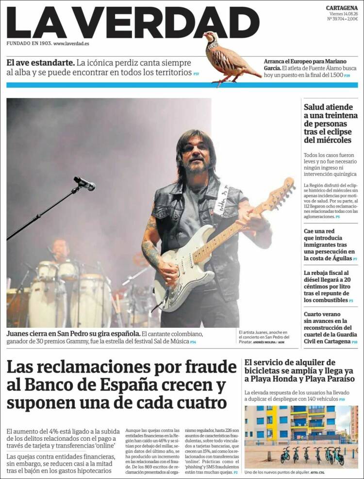 Portada de La Verdad de Cartagena (Espa&ntilde;a)