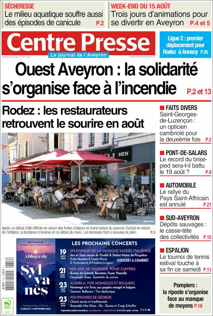Portada de Centre Presse (Francia)