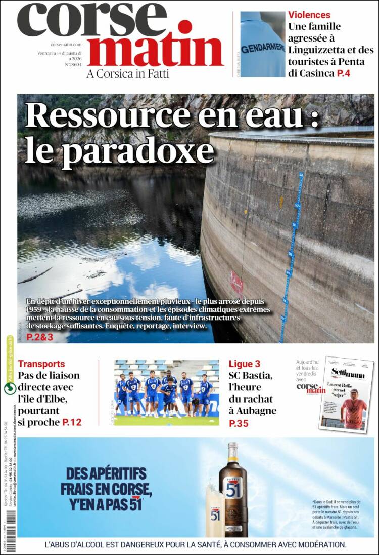 Portada de Corse-Matin (Francia)