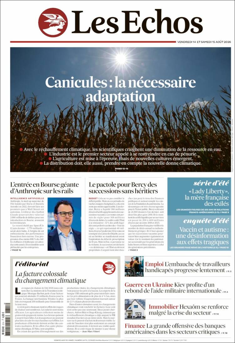 Portada de Les Echos (Francia)