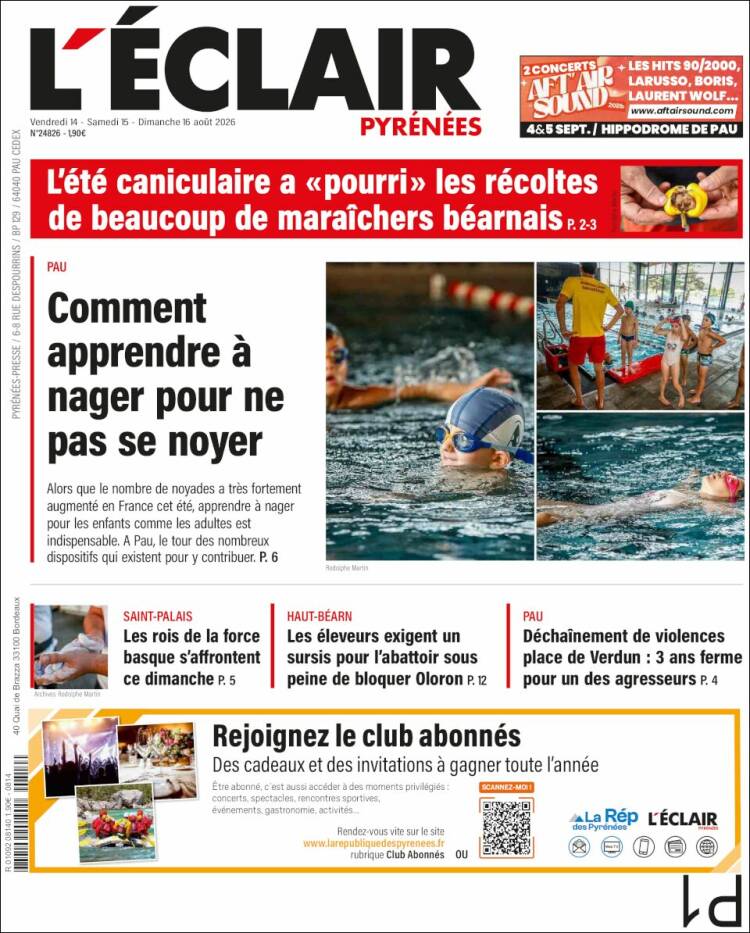 Portada de L'Eclair des Pyrénées (Francia)