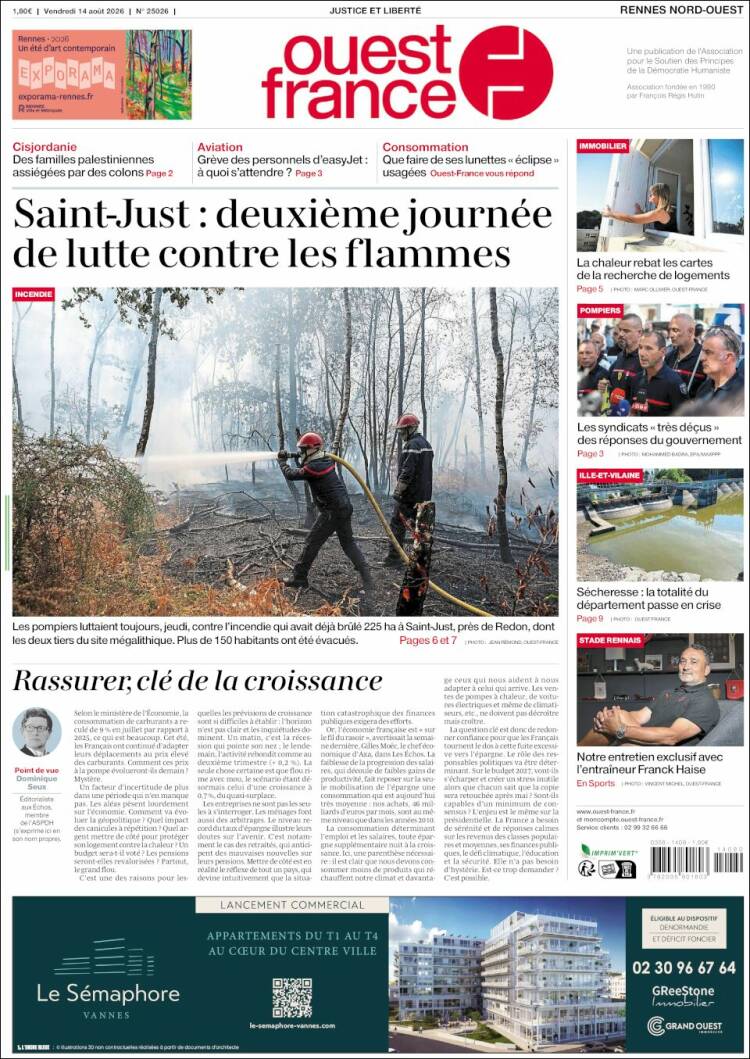 Portada de Ouest France (Francia)