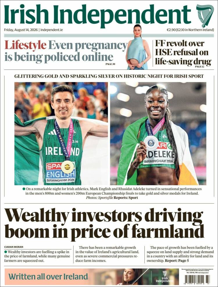 Portada de Irish Independent (Irlanda)