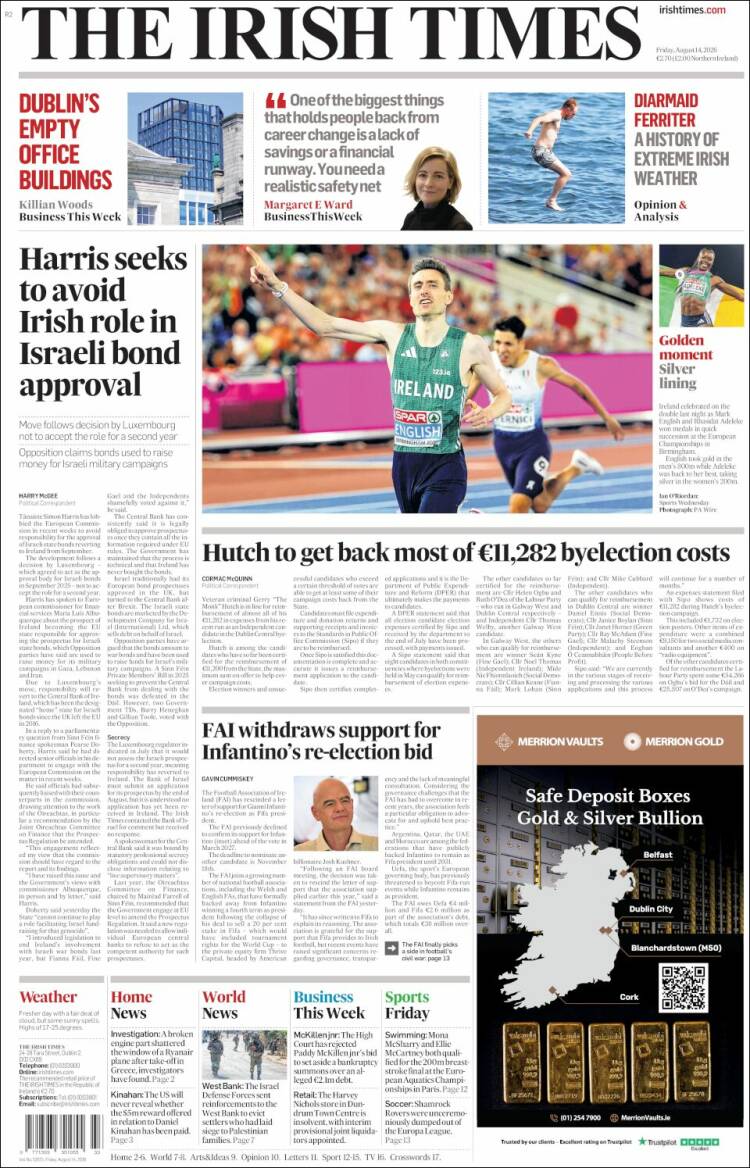 Portada de Irish Times (Irlanda)