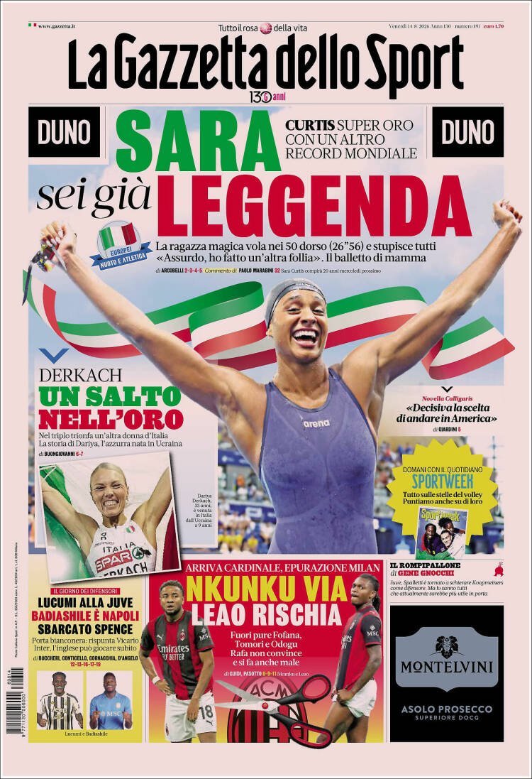 Portada de La Gazzetta dello Sport (Italia)