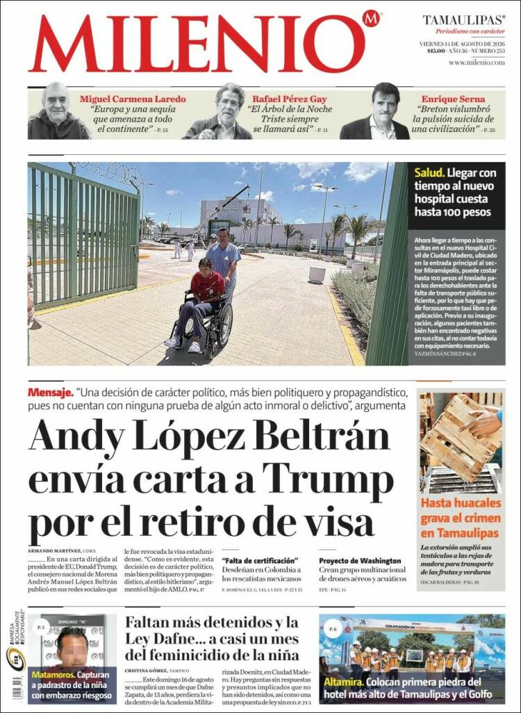 Portada de Milenio - Tamaulipas (M&eacute;xico)