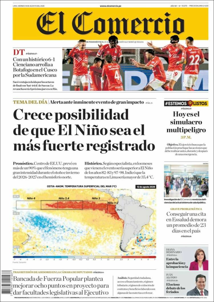 Portada de El Comercio (Per&uacute;)