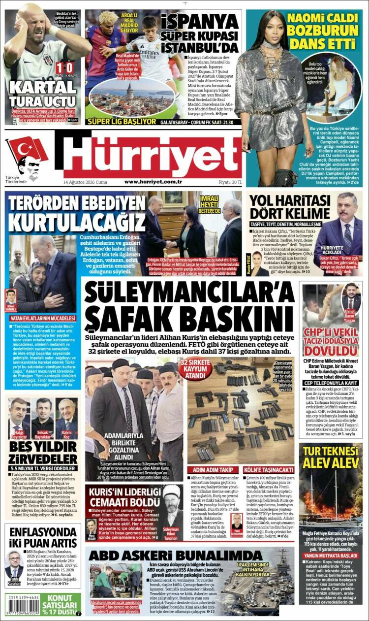 Portada de Hürriyet (Turqu&iacute;a)