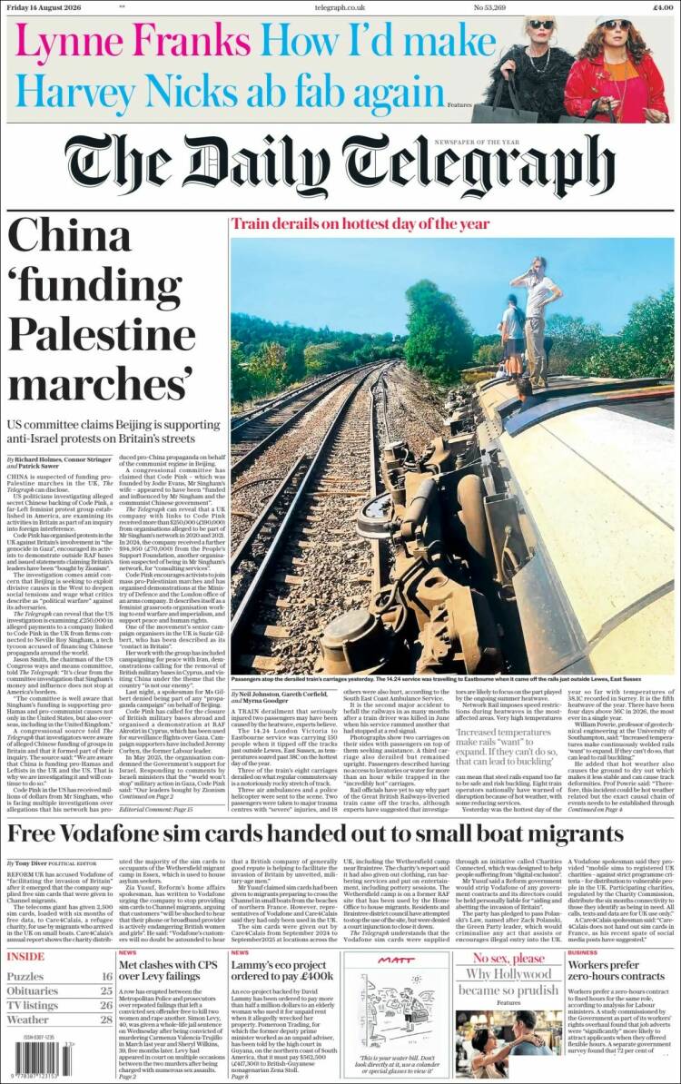 Portada de Daily Telegraph (Reino Unido)