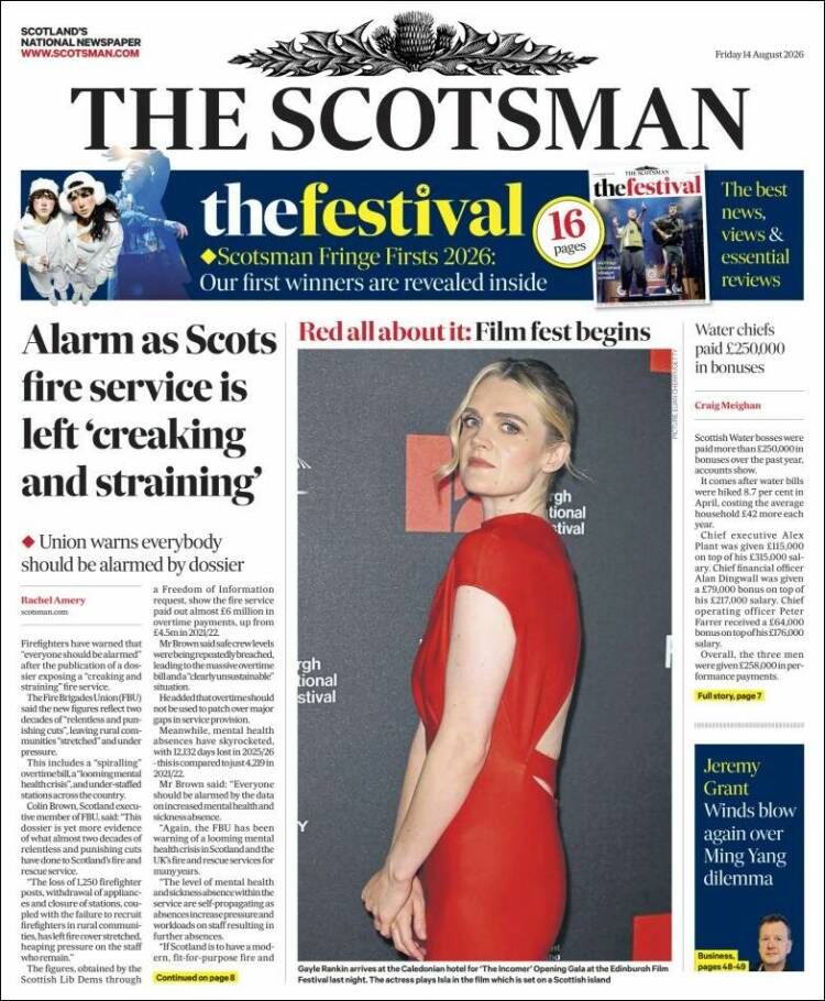 Portada de The Scotsman (Reino Unido)