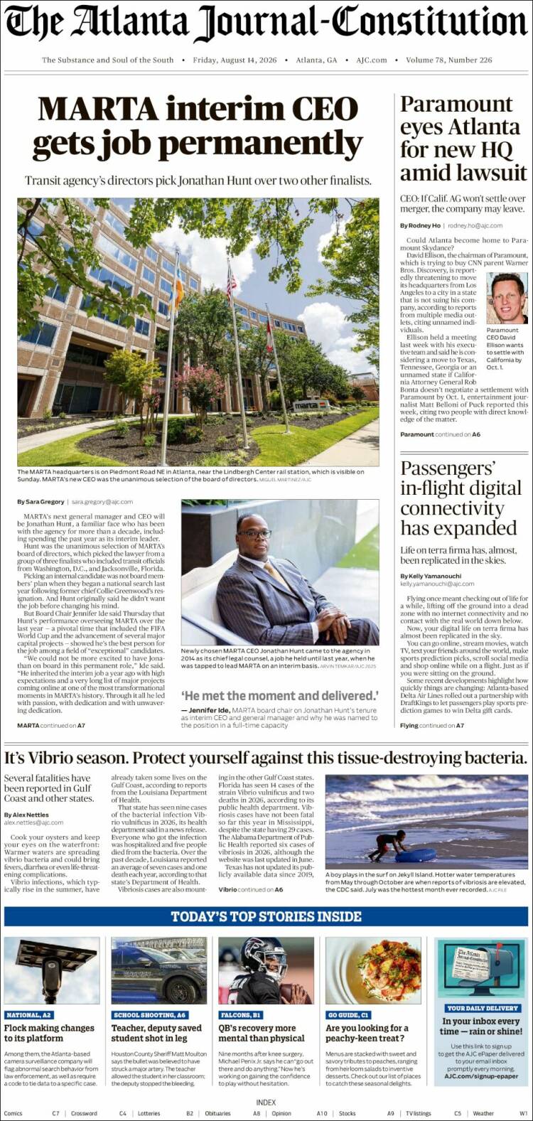 Portada de The Atlanta Journal-Constitution (USA)