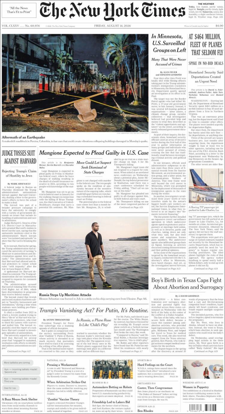 Portada de New York Times (USA)