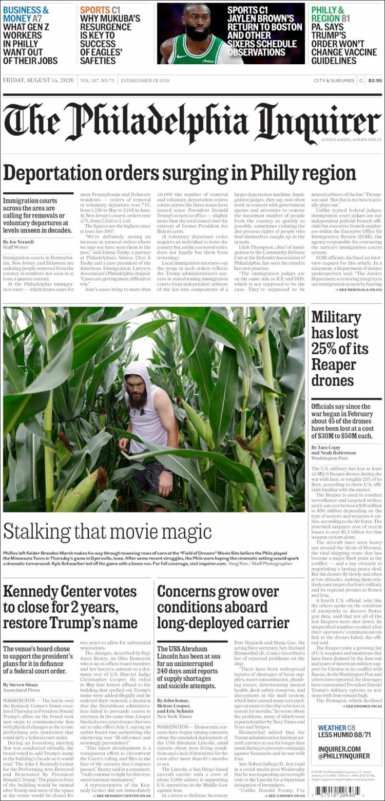 Portada de Philadelphia Inquirer (USA)