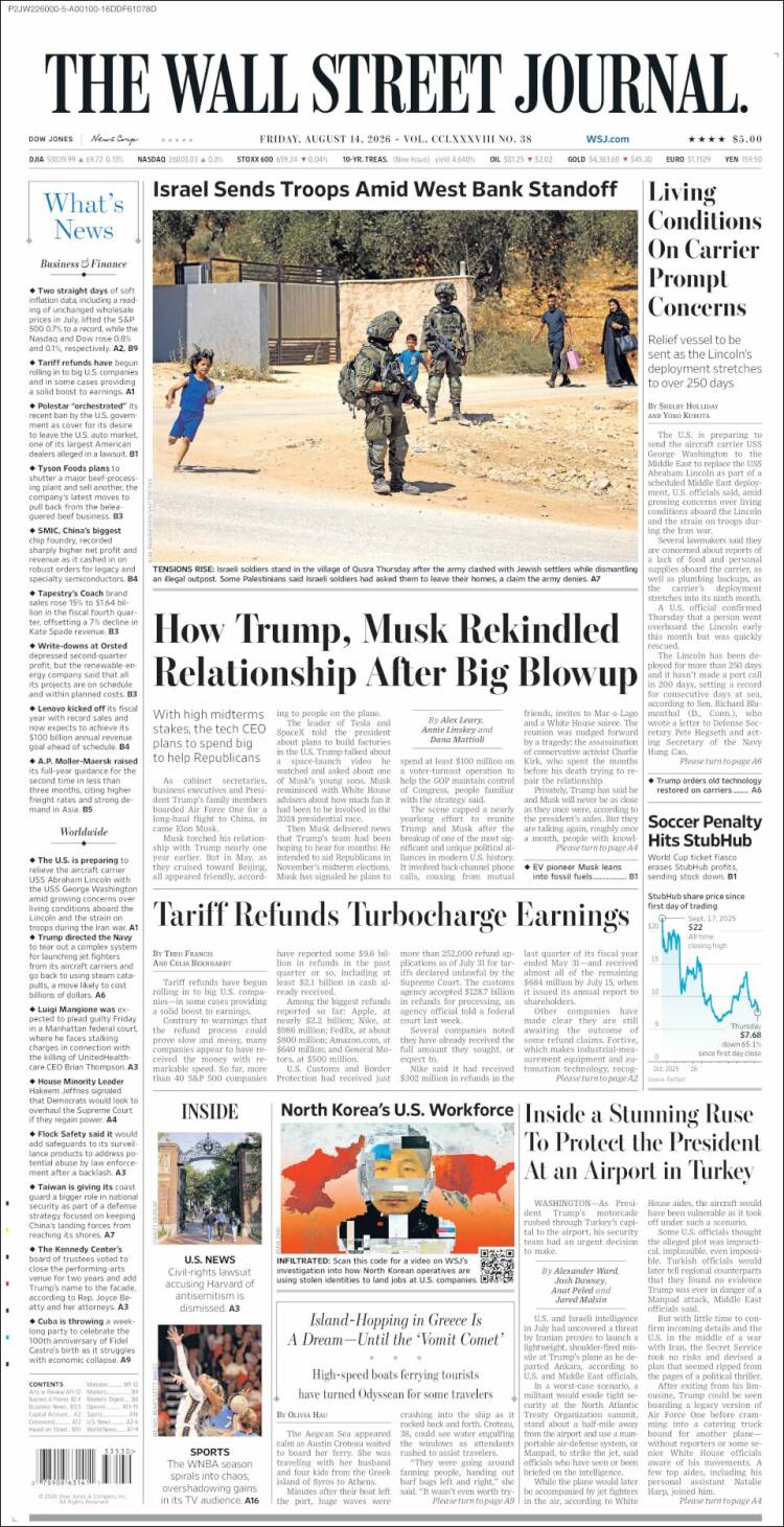Portada de Wall Street Journal (USA)