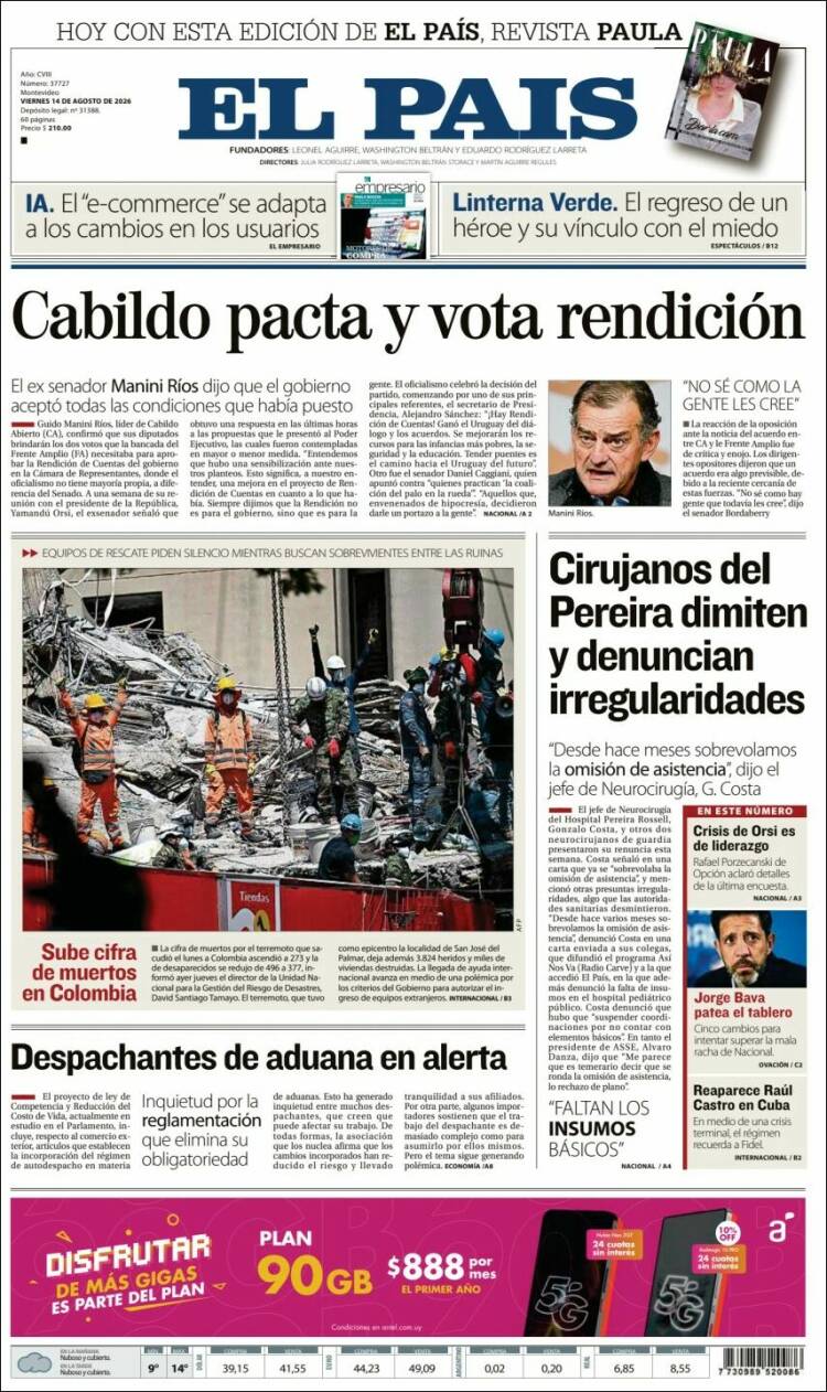 Portada de El País (Uruguay)