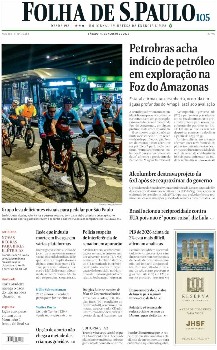 Portada de Folha de São Paulo (Brasil)