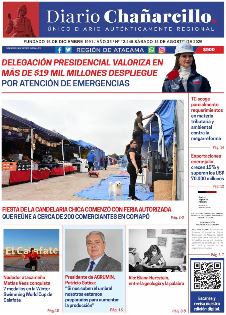 Portada de Diario Chañarcillo (Chile)