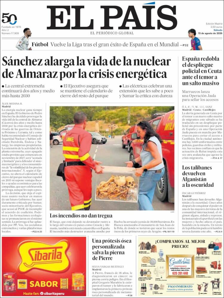 Portada de El País (España)