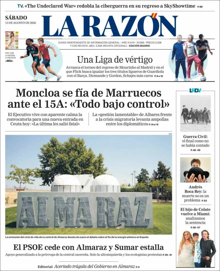 Portada de La Razón (España)