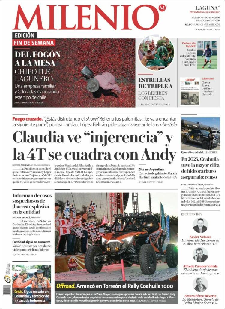 Portada de Milenio - Laguna (Mexique)