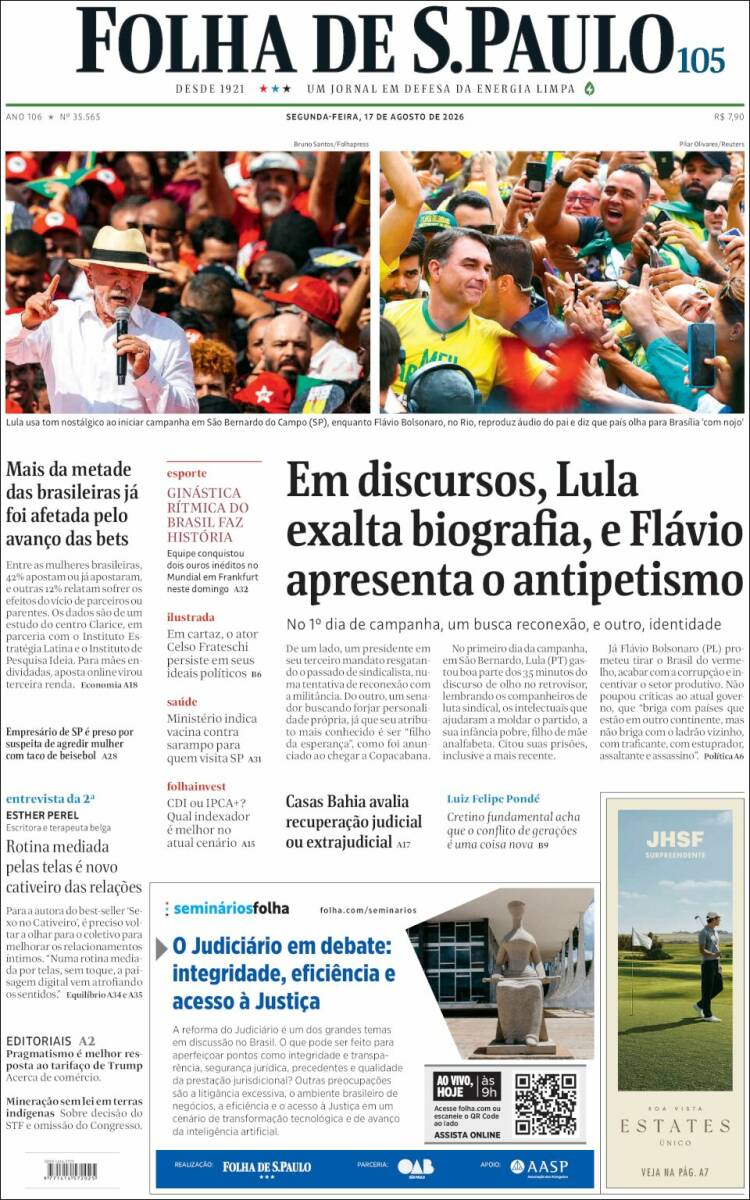 Portada de Folha de São Paulo (Brasil)