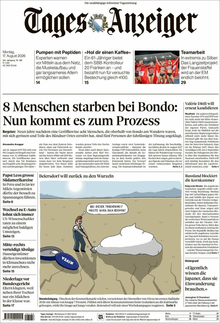 Portada de Tages-Anzeiger (Suiza)