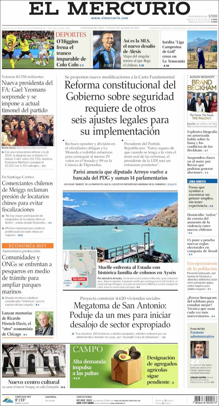 Portada de El Mercurio (Chile)