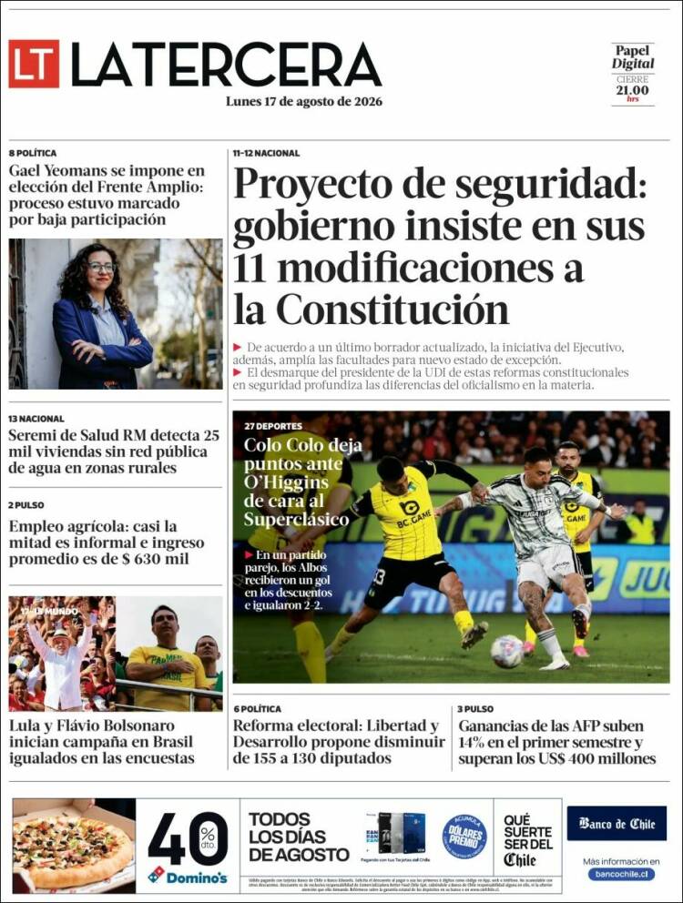 Portada de La Tercera (Chile)