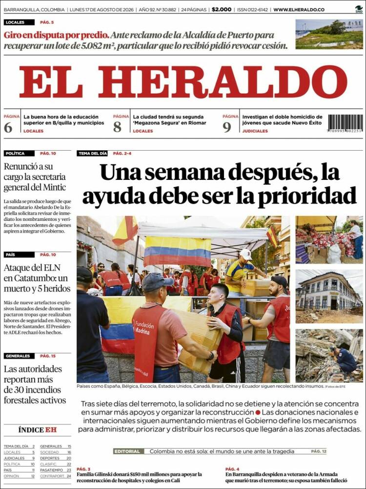 Portada de El Heraldo (Colombia)