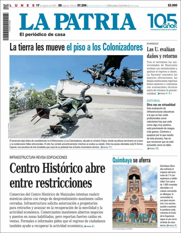 Portada de La Patria (Colombia)