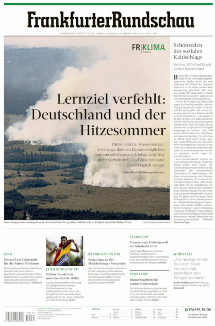 Portada de Frankfurter Rundschau (Alemania)